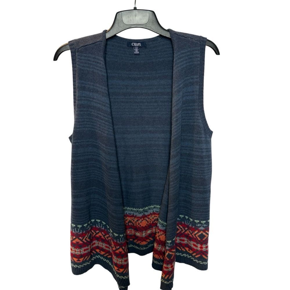 Chaps Denim Women's Navy Sleeveless Cardigan with Red Pattern Size Large
